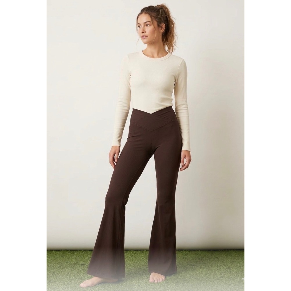 OFFLINE by Aerie Real Me Crossover High Waisted Flare Leggings Brown Small P